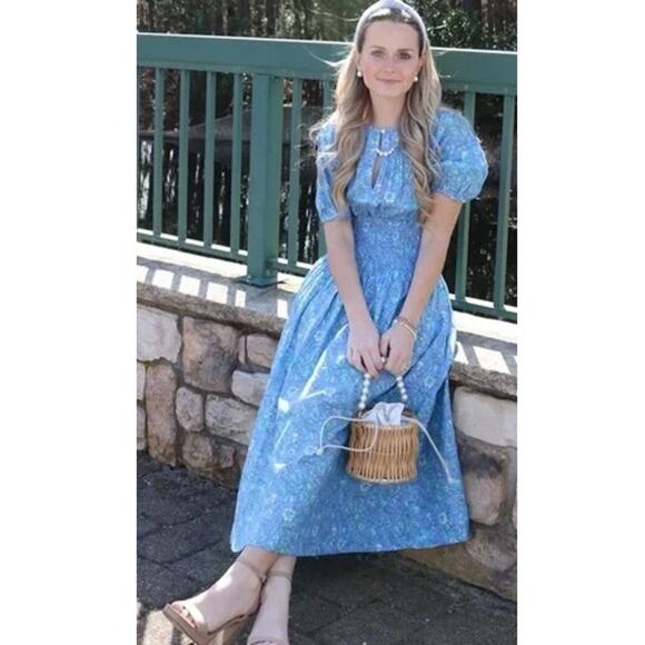 J. Crew Dresses & Skirts - J. Crew Provence Smocked Waist Midi Dress Puff Sleeve Floral Marigold Blooms